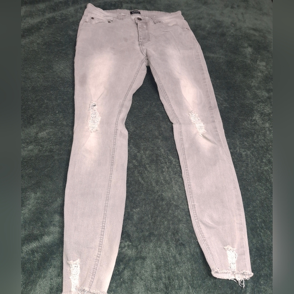 Mens Skinny Gray Distressed Jeans- Mens Sz 34"R/32"